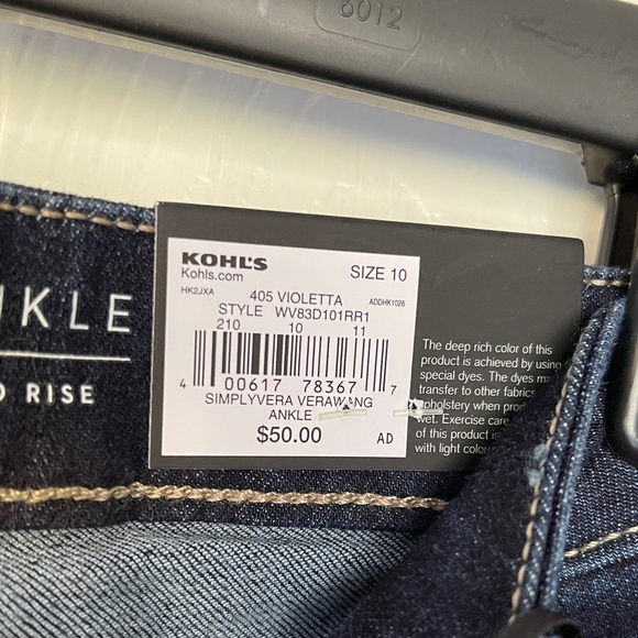 Simply Vera Wang ankle skinny, mid rise jeans BNWT! - Picture 5 of 5